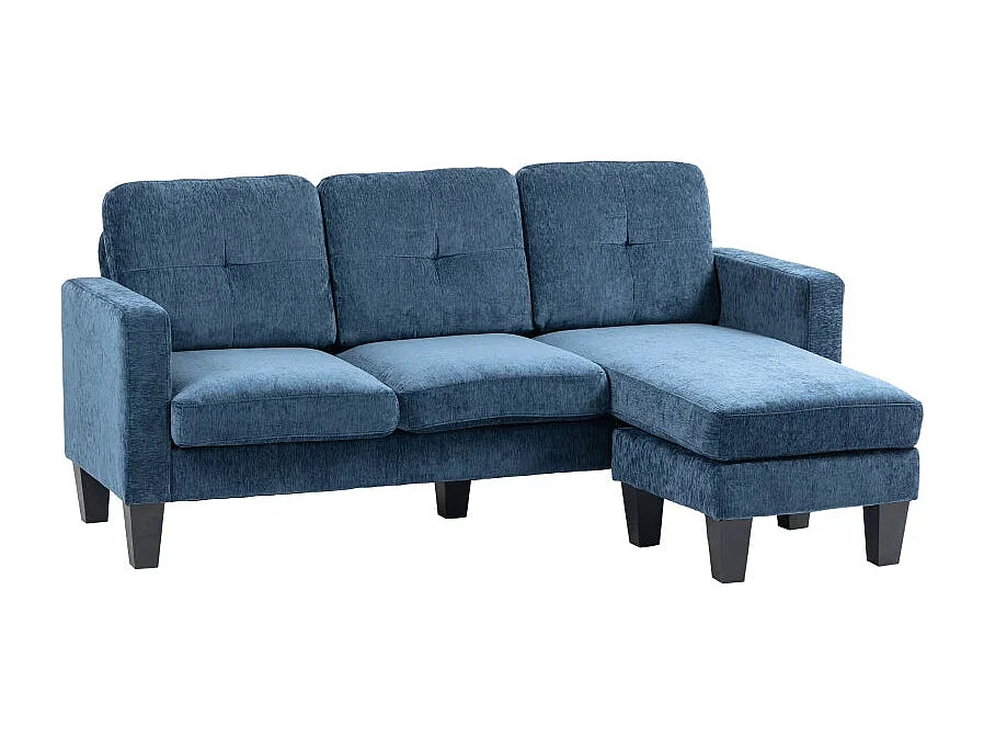 Sofá chaiselongue Zahara Homcom 3 plazas reversible azul 84x186x130 cm