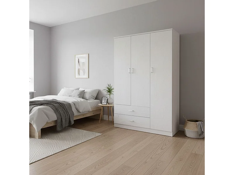 Armario Boreal 3 puertas + 2 cajones blanco 180x90x42 cm