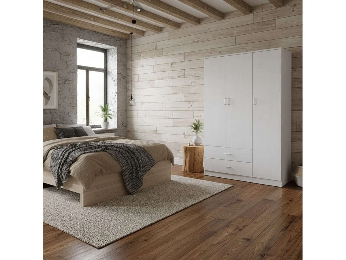 Armario Boreal 3 puertas + 2 cajones blanco 180x90x42 cm