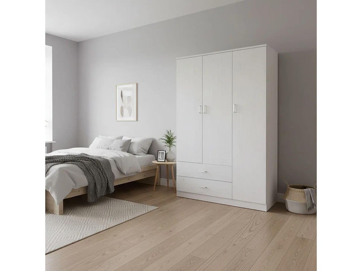 Armario Boreal 3 puertas + 2 cajones blanco 180x90x42 cm