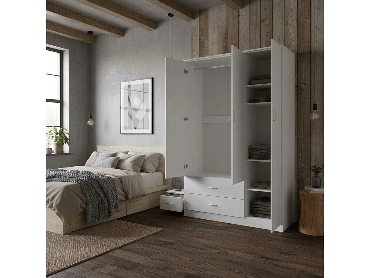 Armario Boreal 3 puertas + 2 cajones blanco 180x90x42 cm