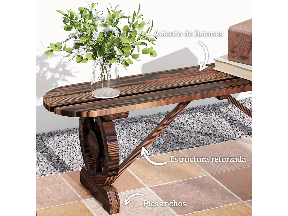 Banco de jardín Nani Outsunny madera de abeto 39x120x29 cm