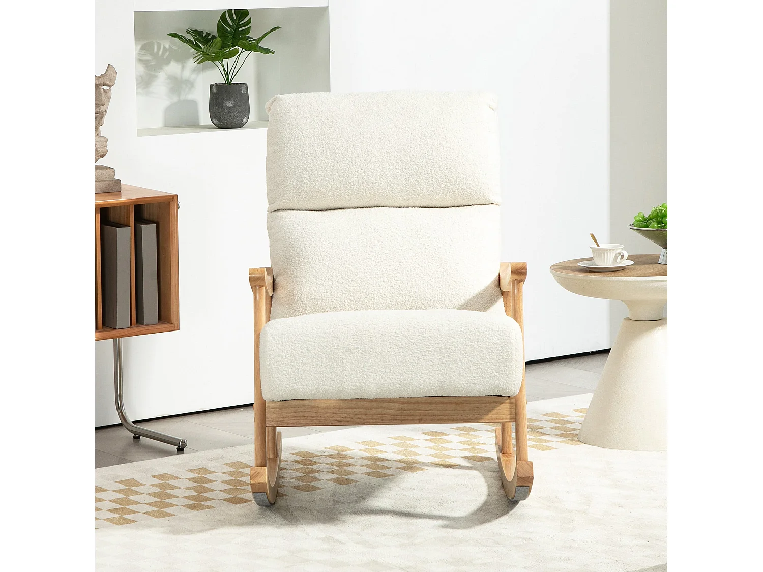 Mecedora Shava Homcom tapizado borrego con reposabrazos crema 98x65x90 cm