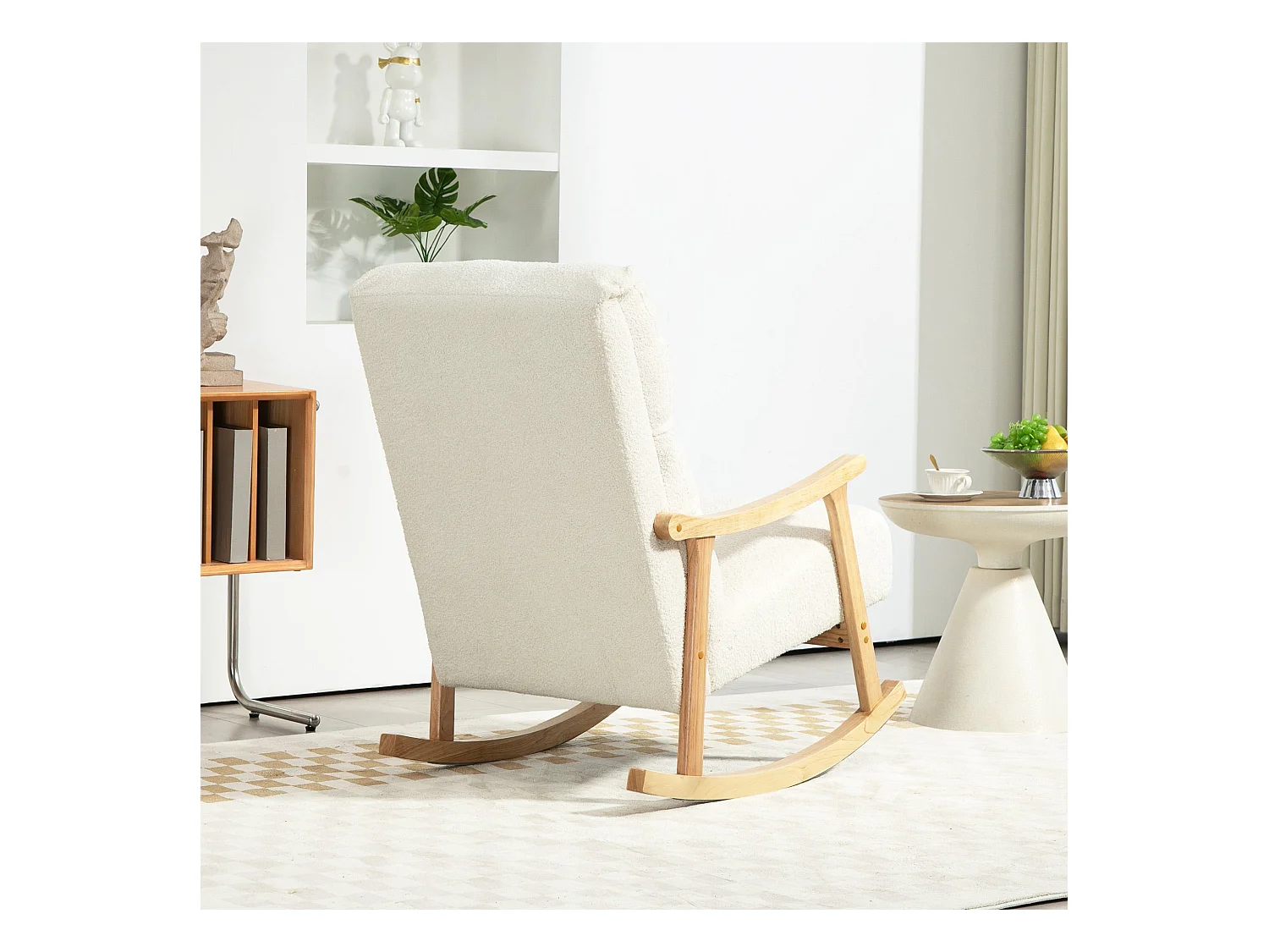 Mecedora Shava Homcom tapizado borrego con reposabrazos crema 98x65x90 cm