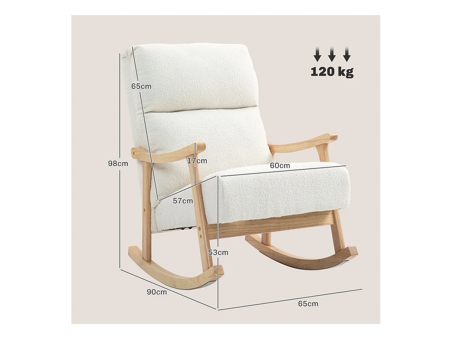 Mecedora Shava Homcom tapizado borrego con reposabrazos crema 98x65x90 cm