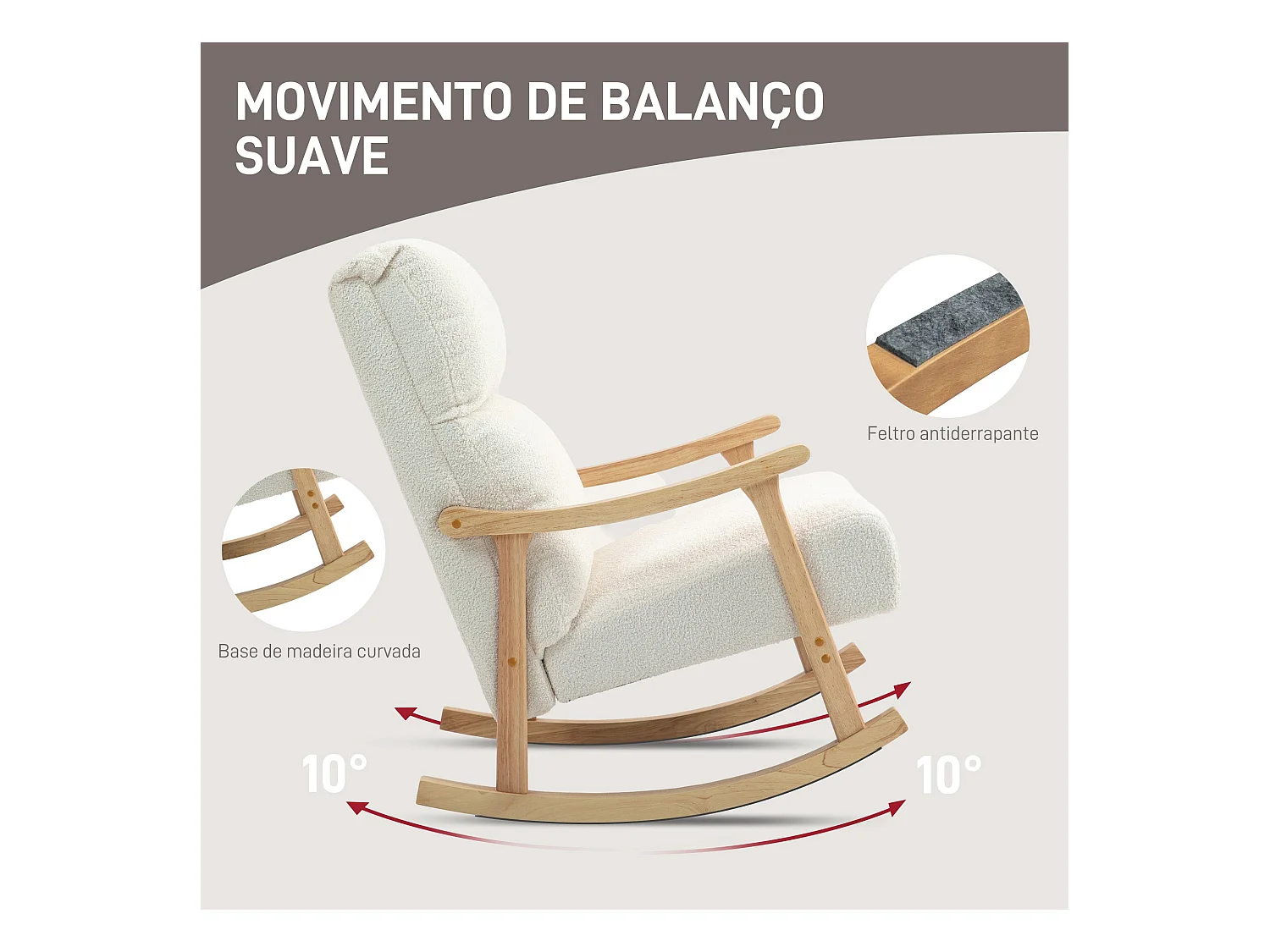 Mecedora Shava Homcom tapizado borrego con reposabrazos crema 98x65x90 cm