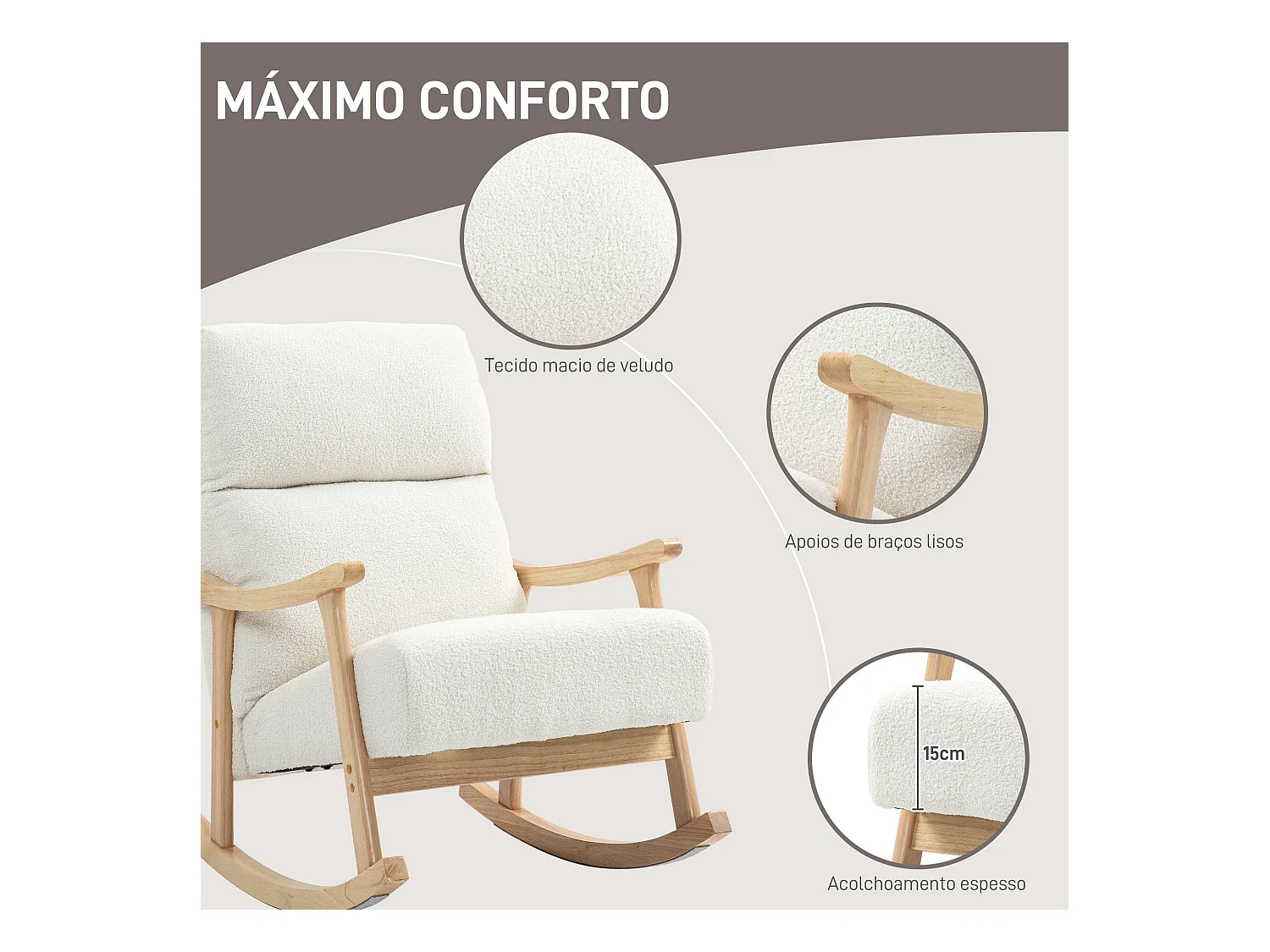 Mecedora Shava Homcom tapizado borrego con reposabrazos crema 98x65x90 cm