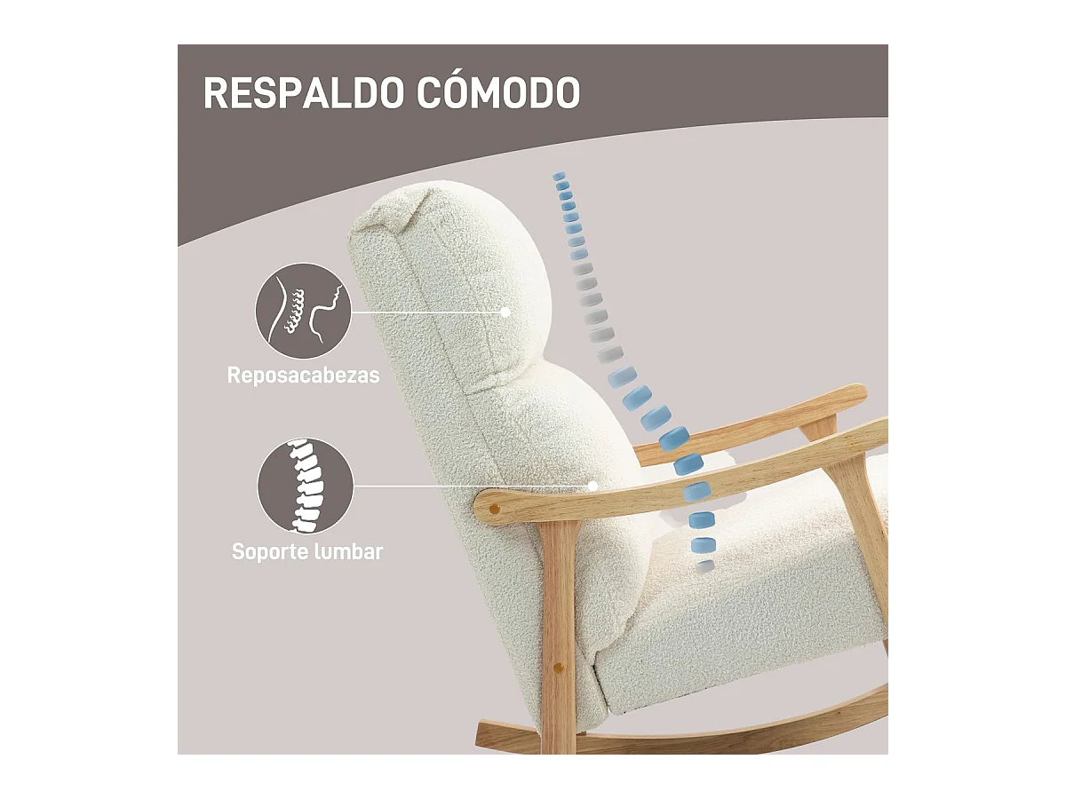 Mecedora Shava Homcom tapizado borrego con reposabrazos crema 98x65x90 cm