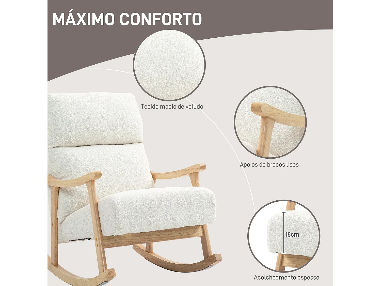 Poltrona Baloiço Moderna com Apoio para Braços e Encosto Alto em Madeira de Faia - Conforto e Estilo para Sua Casa