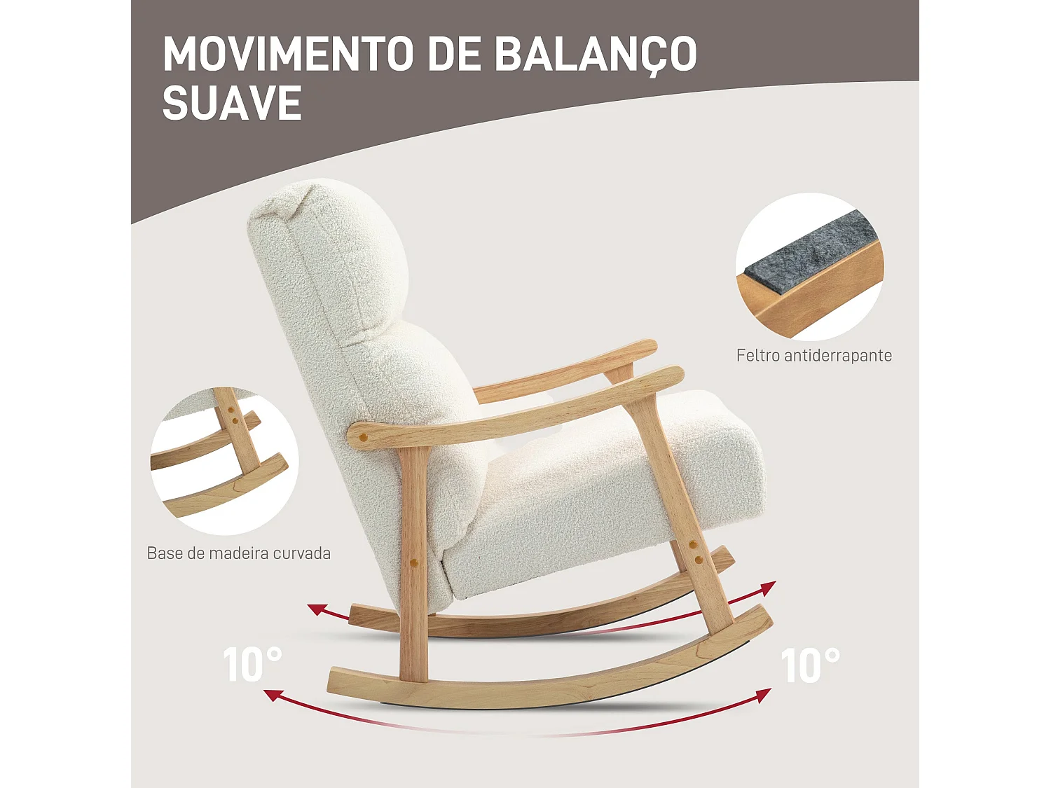 Mecedora Shava Homcom tapizado borrego con reposabrazos crema 98x65x90 cm