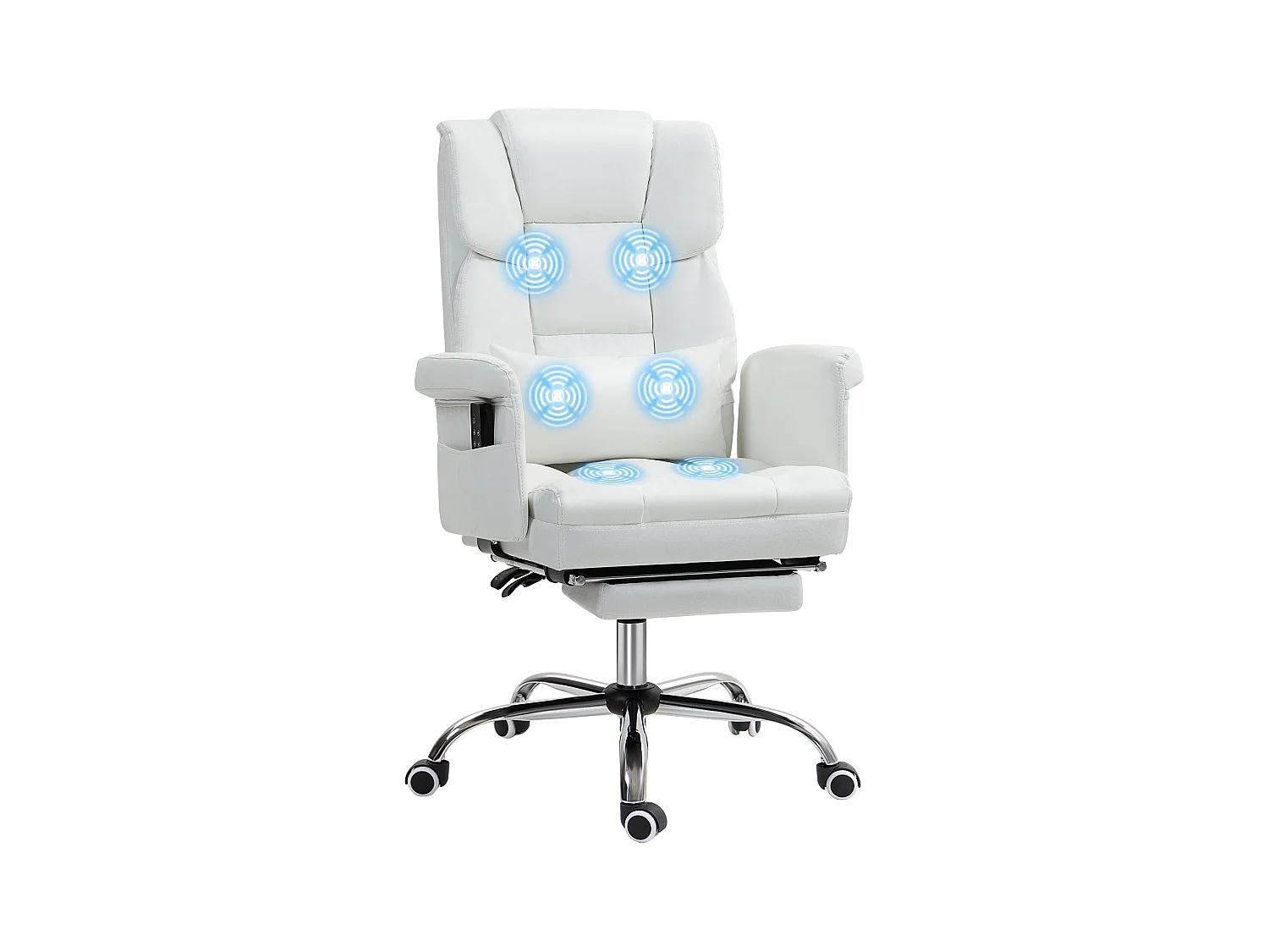Silla de oficina Confort Homcom reclinable + 6 puntos de masaje + reposapiés retráctil blanco 107-115x69x65 cm