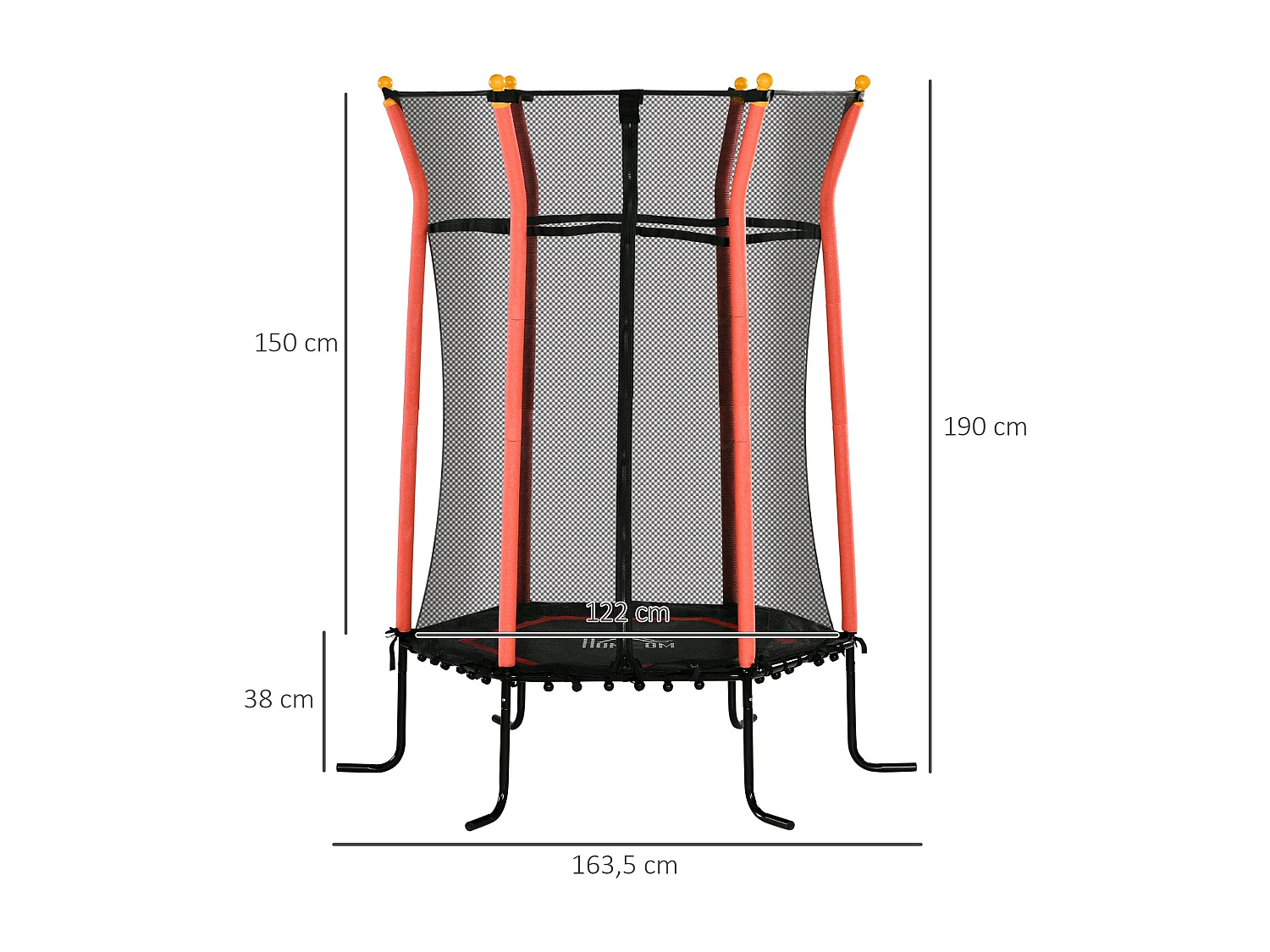 Trampolim Infantil Seguro com Rede de Proteção e Estrutura de Aço para Uso Interno e Externo - Modelo Lyon 163,5x190 cm Vermelho