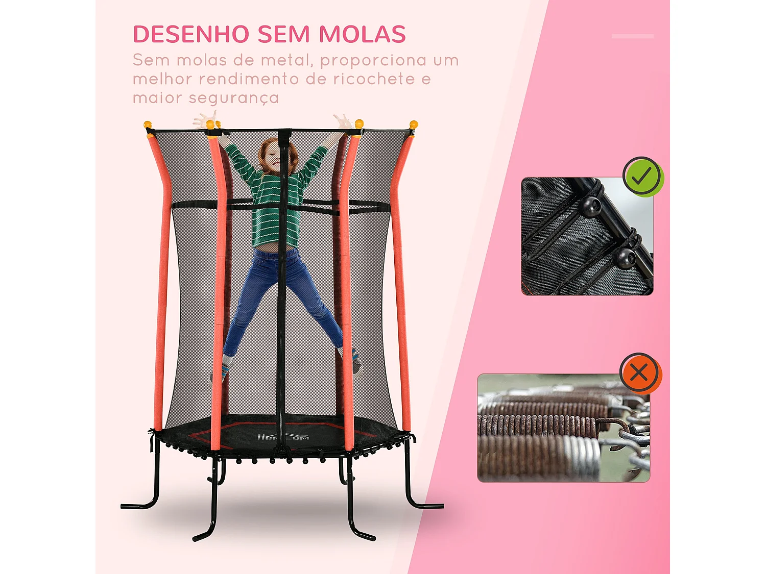 Trampolim Infantil Seguro com Rede de Proteção e Estrutura de Aço para Uso Interno e Externo - Modelo Lyon 163,5x190 cm Vermelho