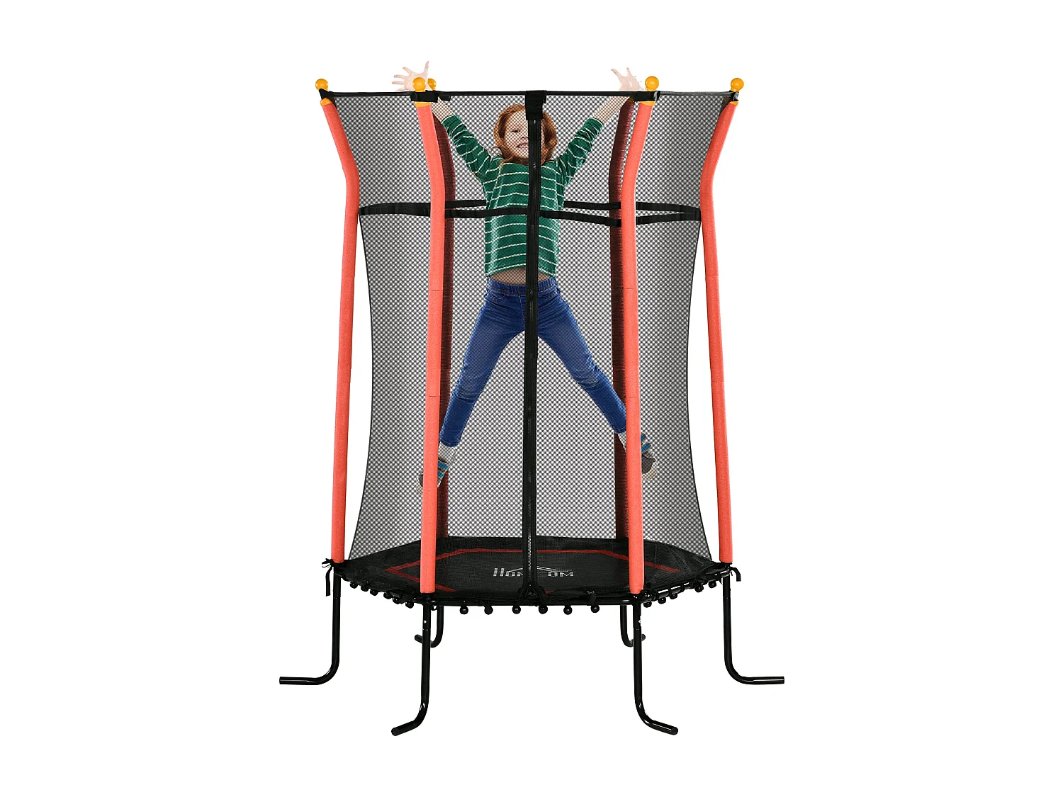 Cama elástica Garden Homcom red de seguridad + postes acolchados rojo Ø163,5x190 cm