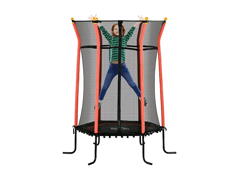 Trampolim Infantil Seguro com Rede de Proteção e Estrutura de Aço para Uso Interno e Externo - Modelo Lyon 163,5x190 cm Vermelho