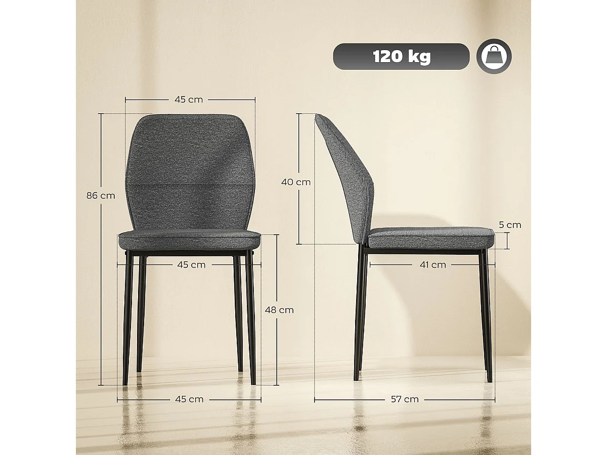 Pack de 2 sillas de comedor Andrea Homcom acolchado gris