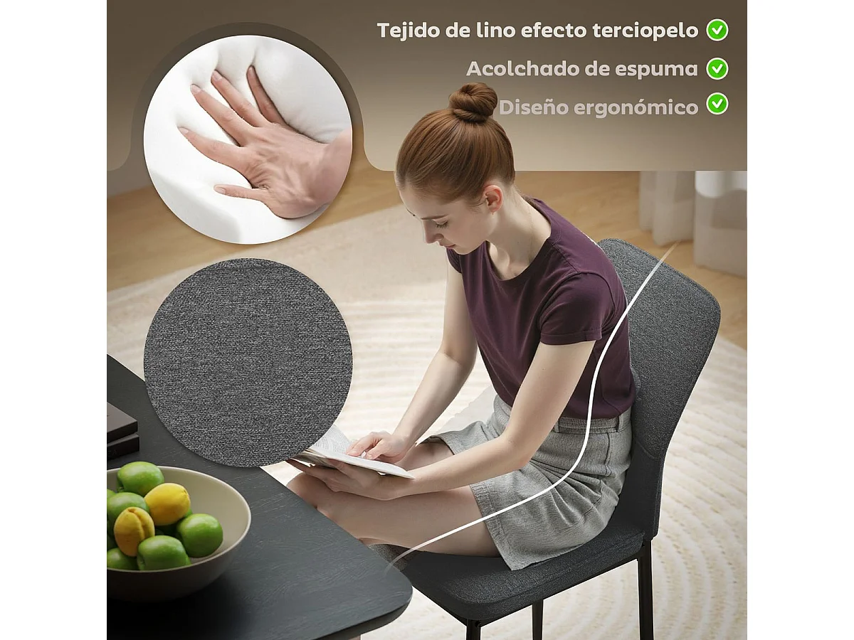 Pack de 2 sillas de comedor Andrea Homcom acolchado gris