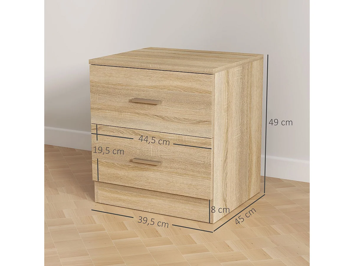 Mesita de noche Arena Homcom 2 cajones natural 49x45x39,5 cm