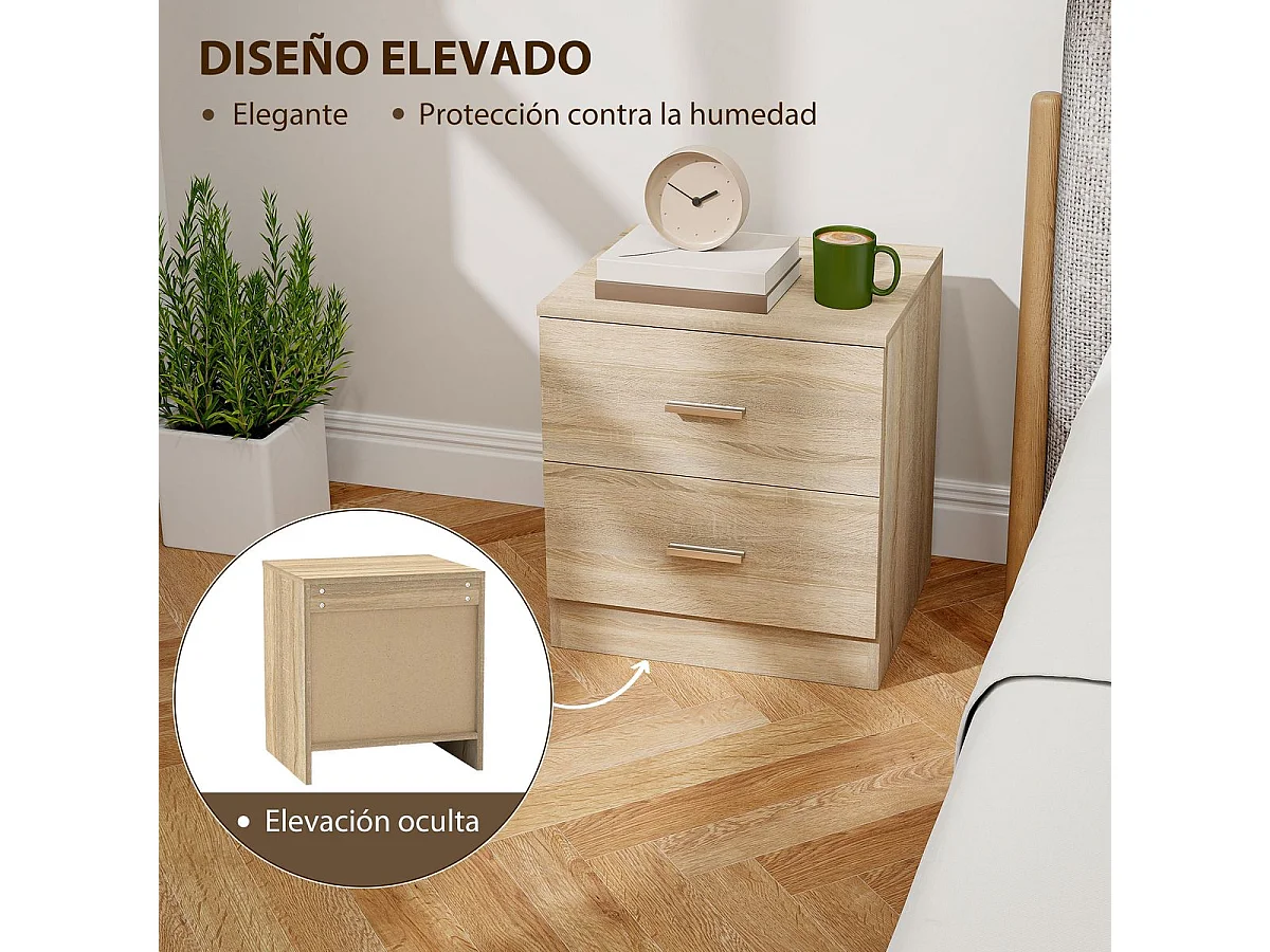 Mesita de noche Arena Homcom 2 cajones natural 49x45x39,5 cm