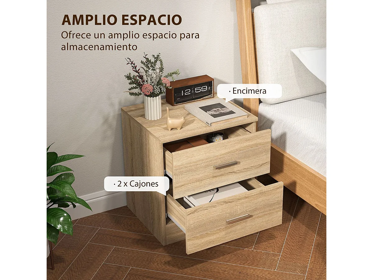 Mesita de noche Arena Homcom 2 cajones natural 49x45x39,5 cm