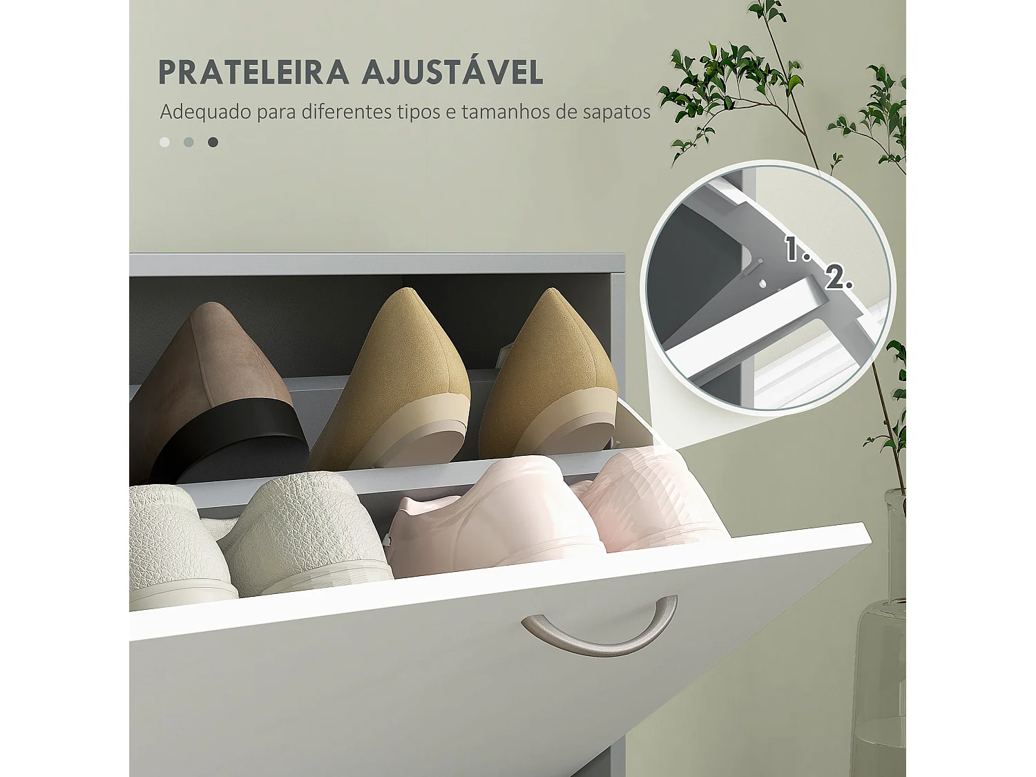 Conjunto de Entrada Dhyana Cinza e Branco - Móvel Multifuncional com Sapateira, Espelho e Cabide