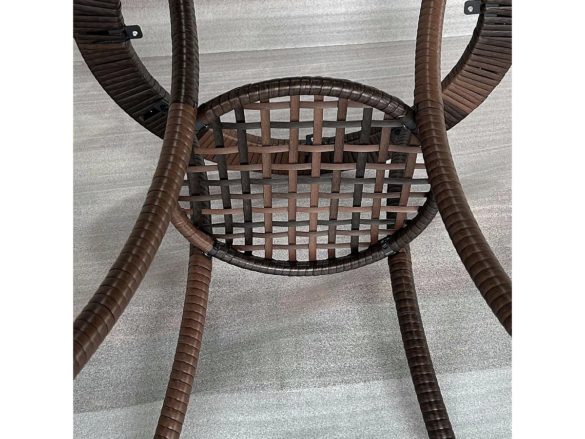Mesa de Vime Redonda para Jardim com Estrutura de Aço e Tampo de Vidro - Ideal para Pátios e Varandas