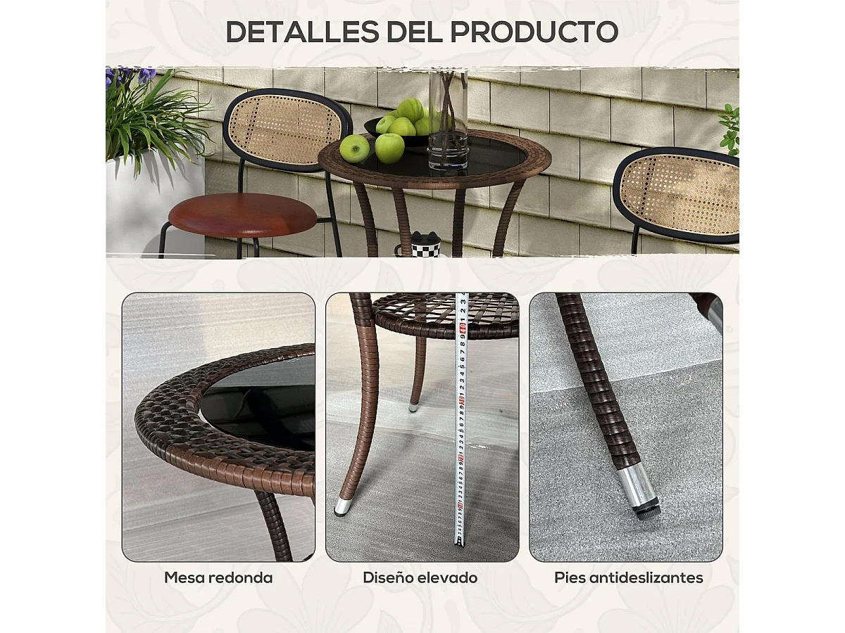 Mesa de Vime Redonda para Jardim com Estrutura de Aço e Tampo de Vidro - Ideal para Pátios e Varandas