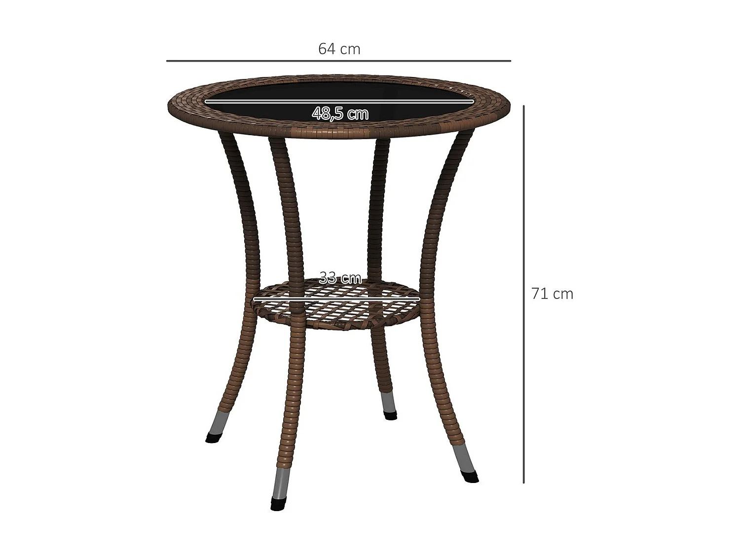 Mesa de exterior Palmer Outsunny con estante marrón Ø64x71 cm