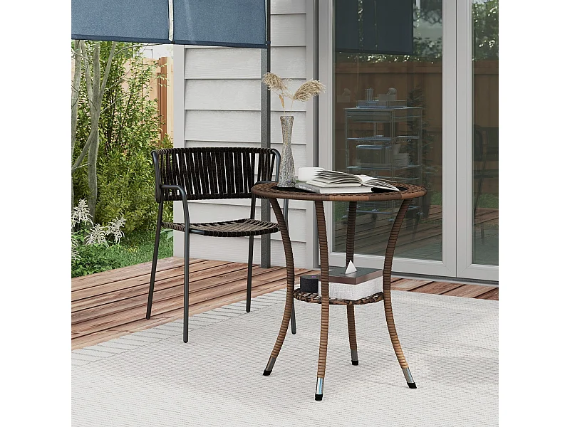 Mesa de Vime Redonda para Jardim com Estrutura de Aço e Tampo de Vidro - Ideal para Pátios e Varandas