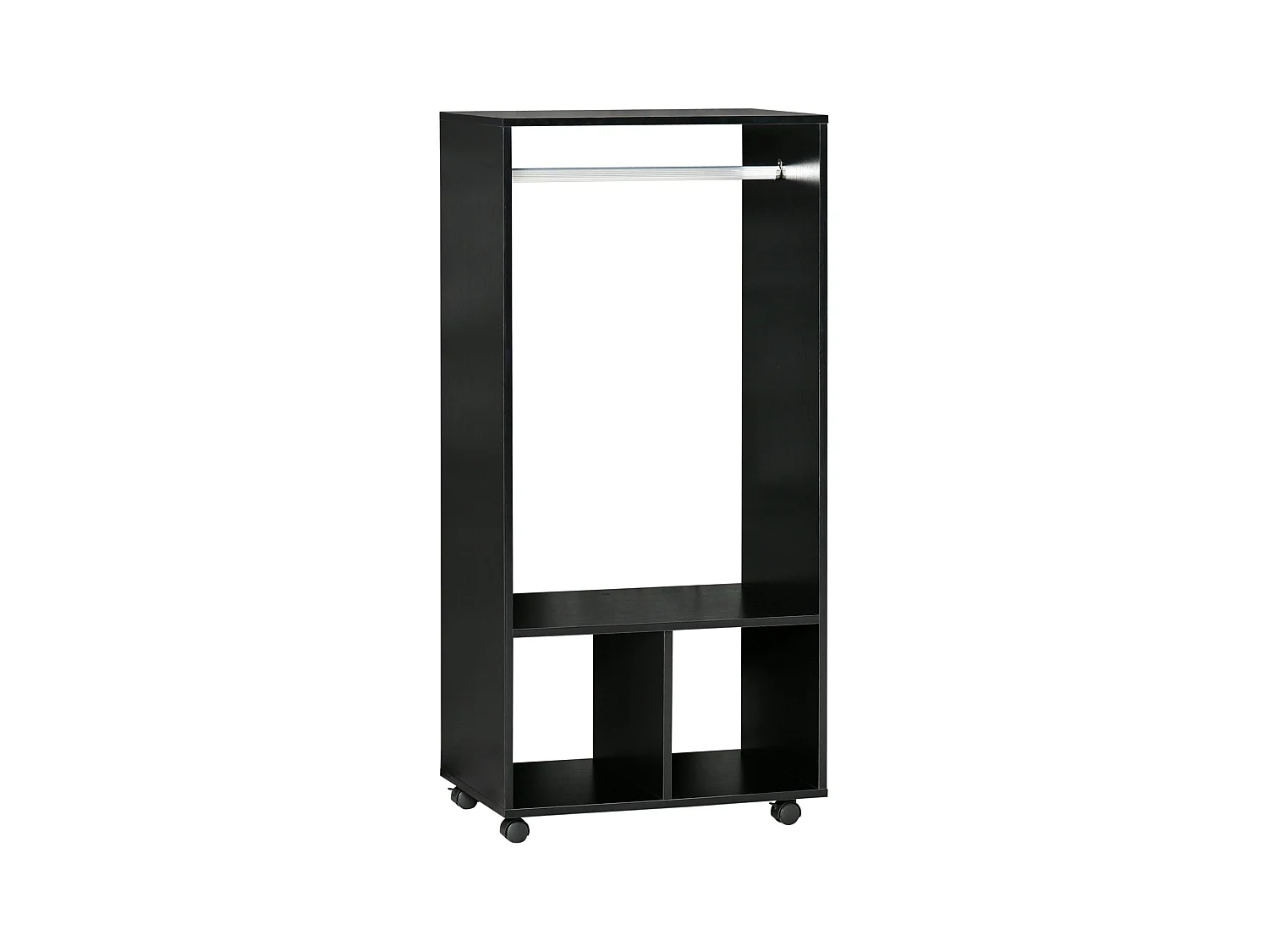 Armario abierto Kirk Homcom 1 barra + 2 estantes + ruedas negro 128x60x40 cm