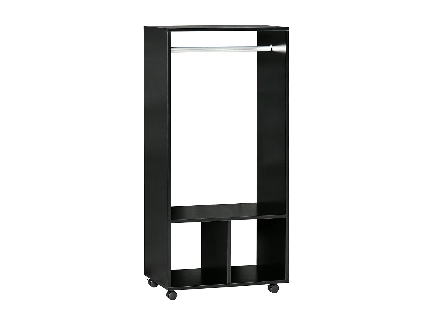 Armario abierto Kirk Homcom 1 barra + 2 estantes + ruedas negro 128x60x40 cm