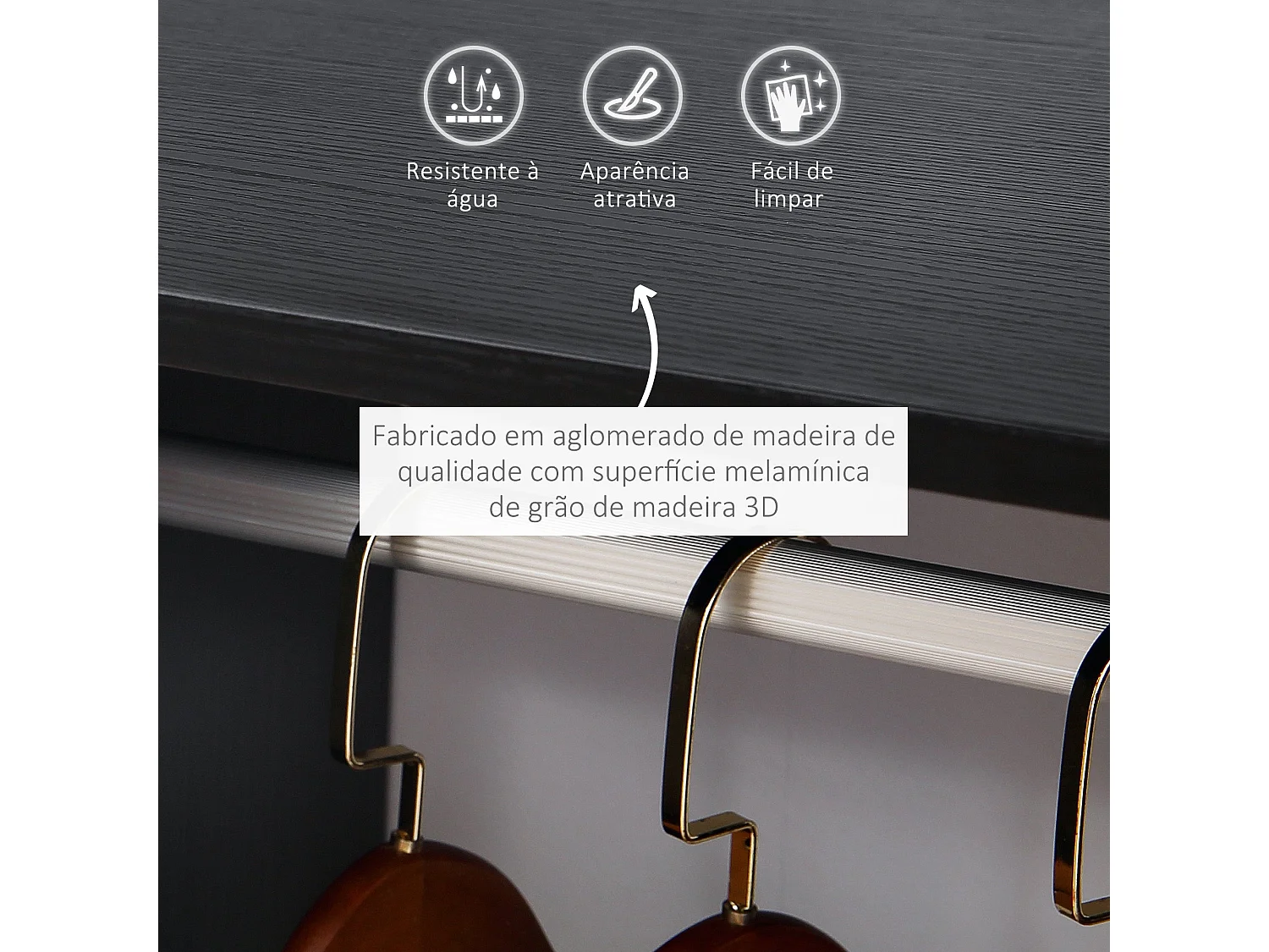 Armario abierto Kirk Homcom 1 barra + 2 estantes + ruedas negro 128x60x40 cm