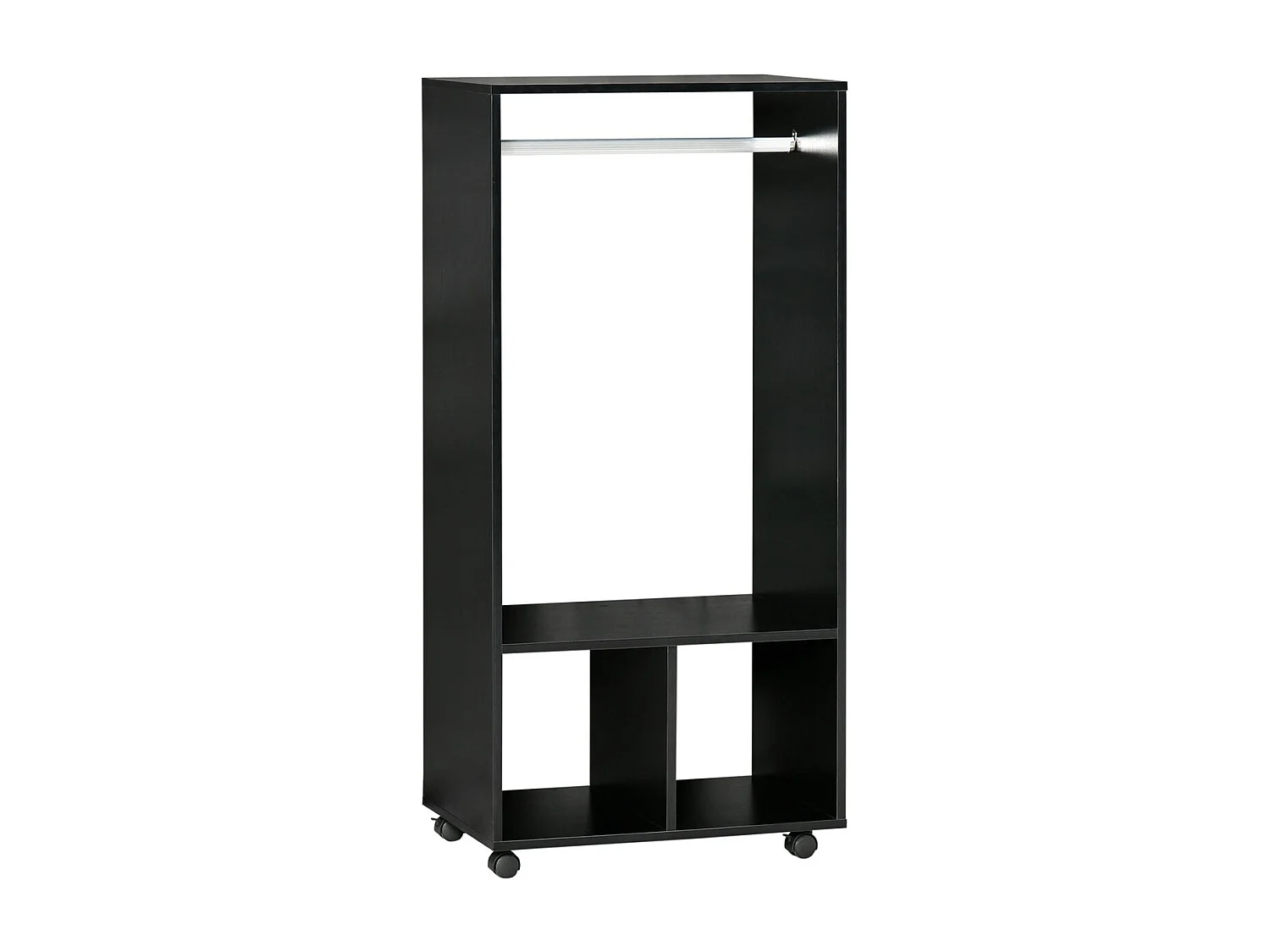 Armario abierto Kirk Homcom 1 barra + 2 estantes + ruedas negro 128x60x40 cm