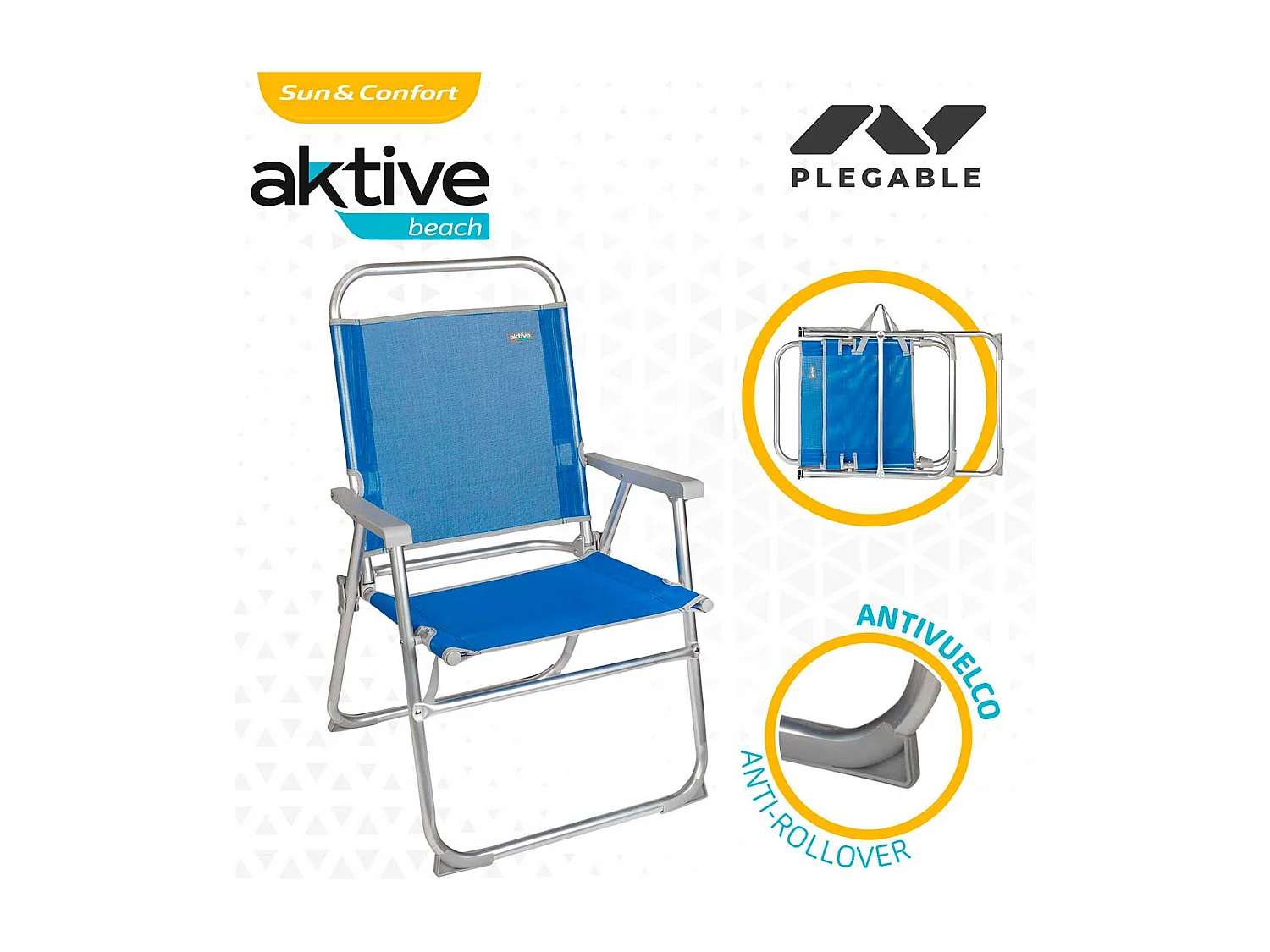 Silla plegable fija Aktive con asa azul 88x56x50 cm