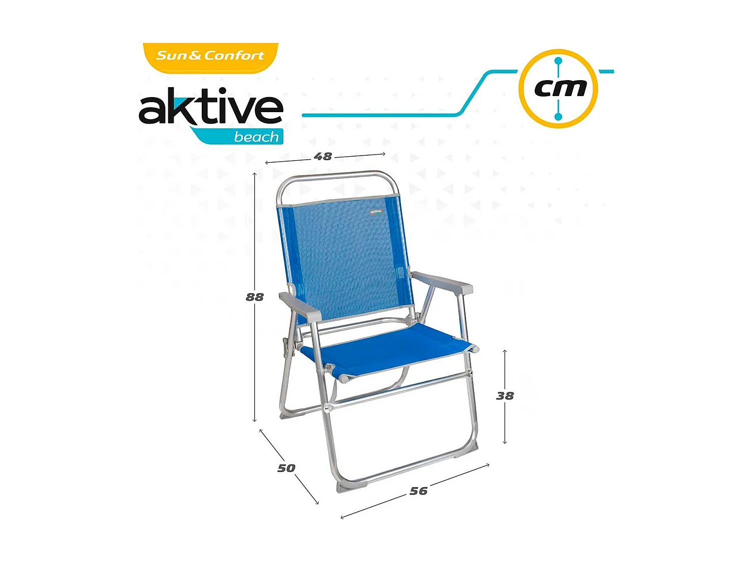 Silla plegable fija Aktive con asa azul 88x56x50 cm