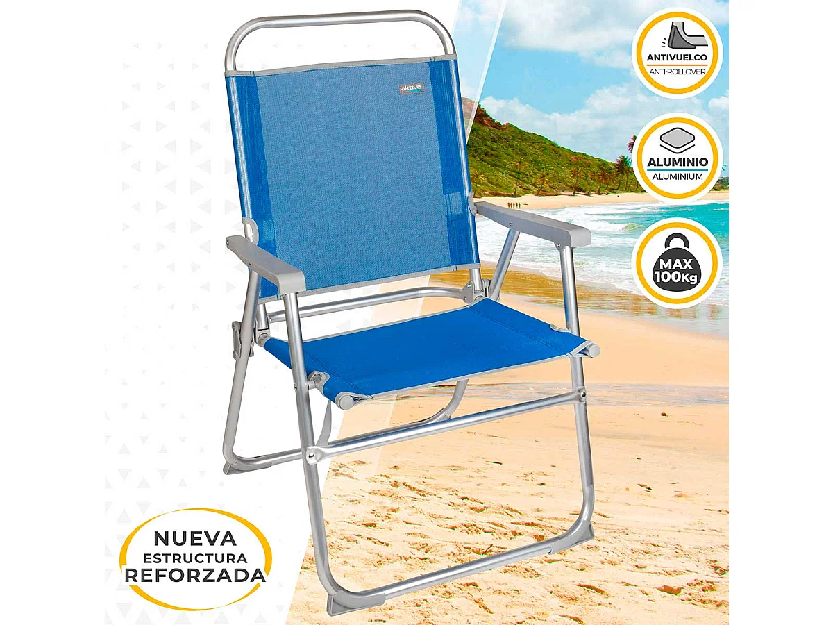 Silla plegable fija Aktive con asa azul 88x56x50 cm