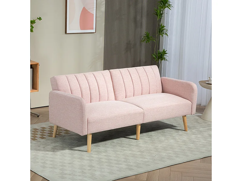 Sofá Cama Rosa de 2 Lugares com Encosto Ajustável - Elegância Escandinava