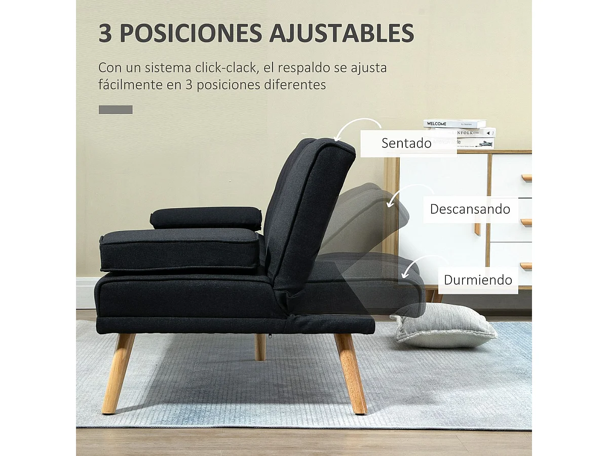 Sofá cama Street Homcom 3 plazas respaldo regulable gris 78x181x77 cm