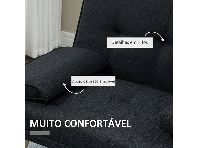 Sofá Cama Moothy 3 Lugares Cinza Escuro - Design Dobrável e Encosto Ajustável