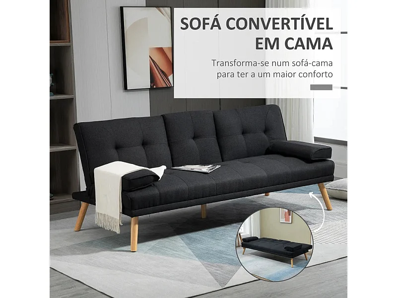 Sofá cama Street Homcom 3 plazas respaldo regulable gris 78x181x77 cm
