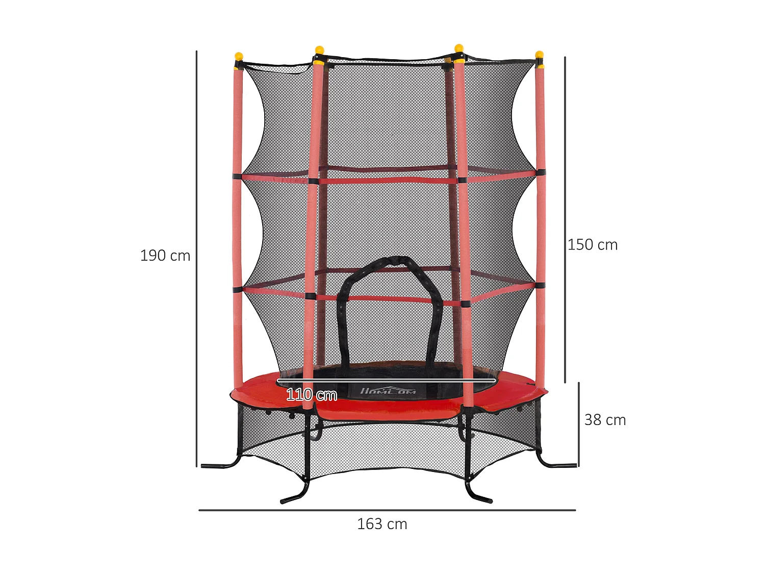 Cama elástica Sky Homcom puerta con cremallera + bordes acolchados rojo Ø163x190 cm
