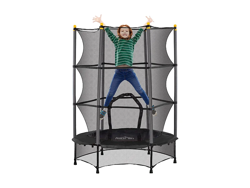 Cama elástica Jump Homcom entrada con cremallera y red de seguridad negro Ø140x190 cm