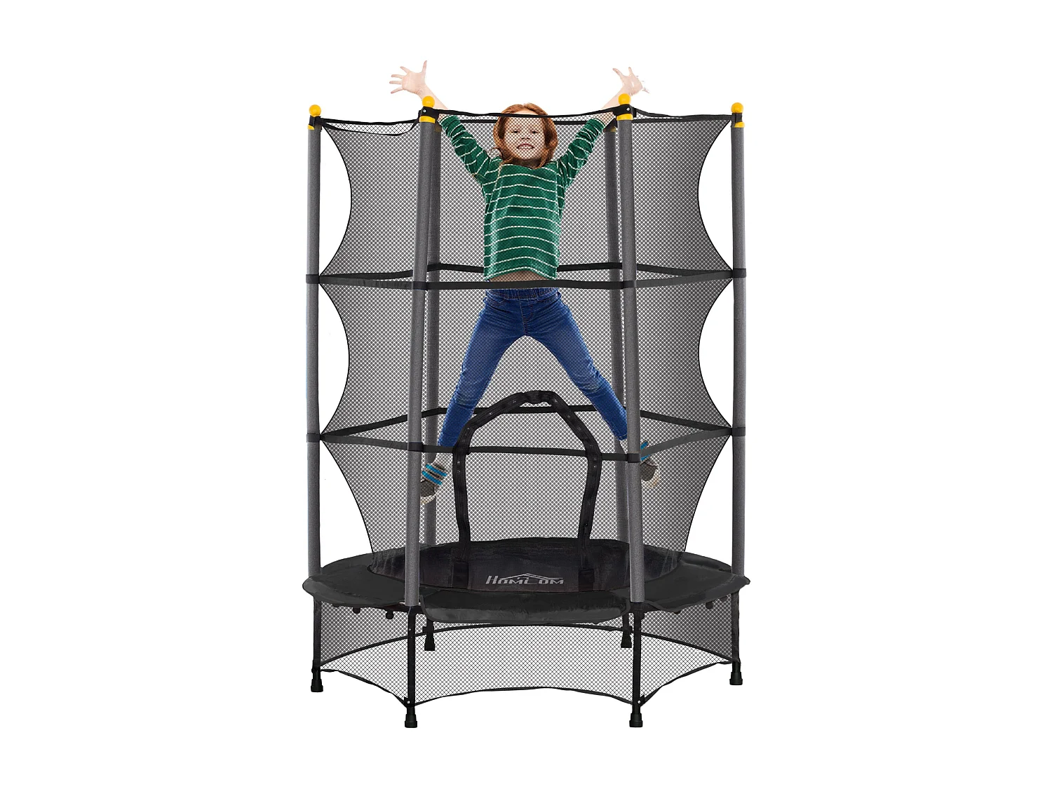 Cama elástica Jump Homcom entrada con cremallera y red de seguridad negro Ø140x190 cm