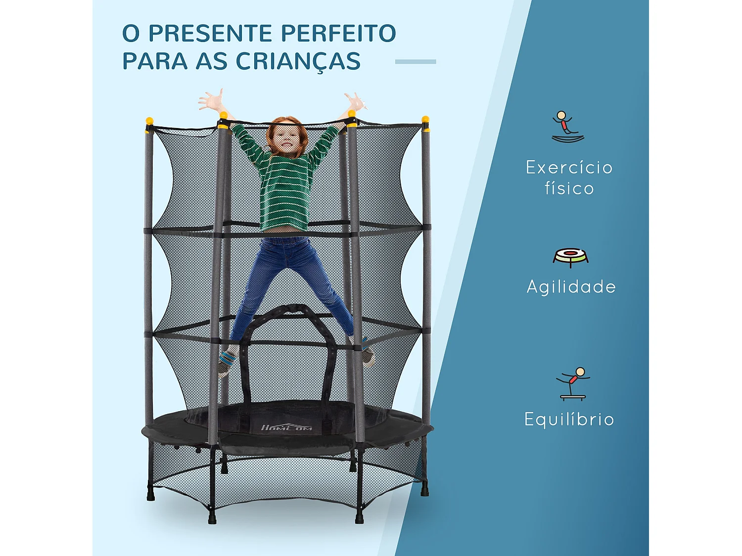 Trampolim Infantil Seguro "Jumpy" com Rede - Ø140x190 cm - Preto para Diversão Segura