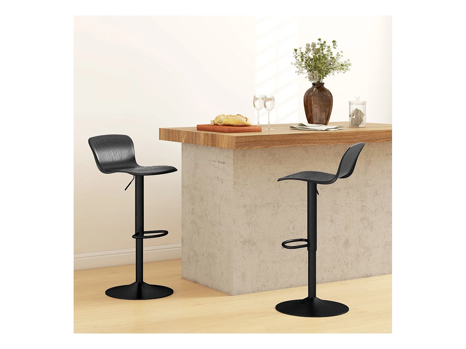 Pack de 2 taburetes Tutu Homcom altura ajustable giratorios negro 16,5-97,5x38,5x40 cm