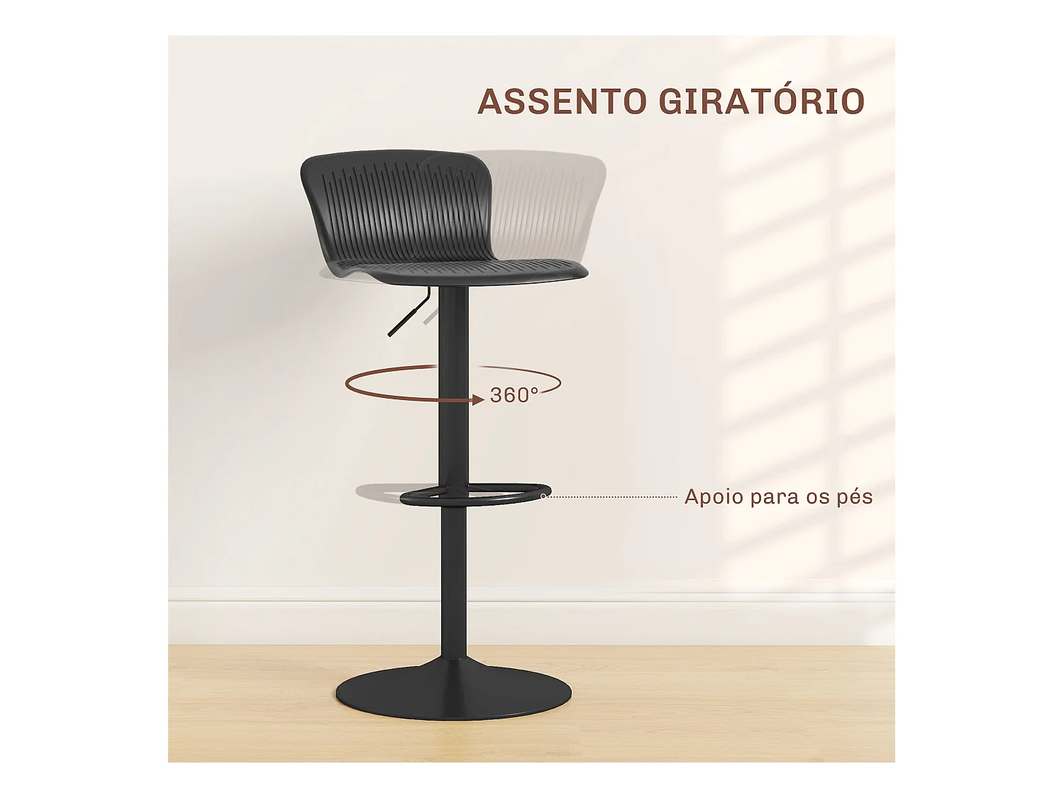 Pack de 2 taburetes Tutu Homcom altura ajustable giratorios negro 16,5-97,5x38,5x40 cm