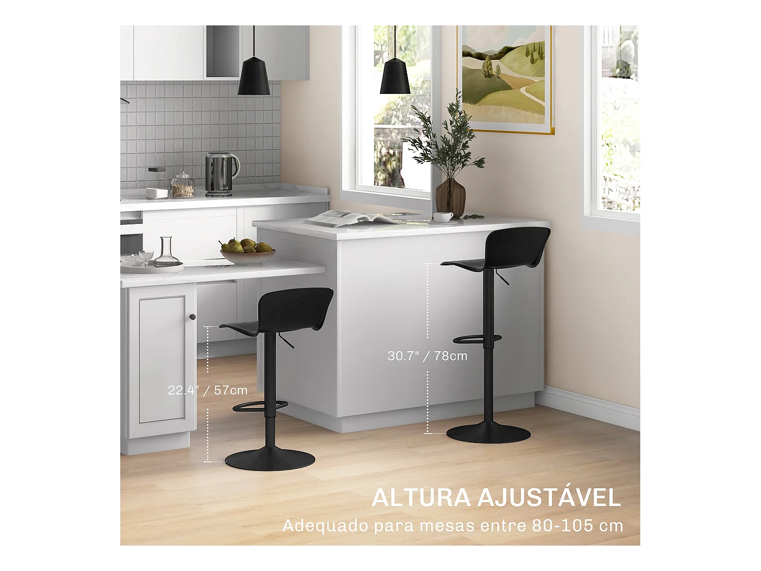 Pack de 2 taburetes Tutu Homcom altura ajustable giratorios negro 16,5-97,5x38,5x40 cm