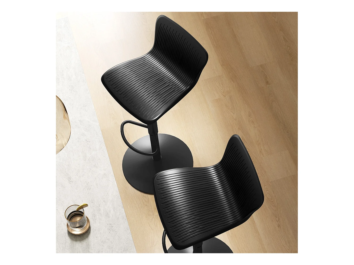 Pack de 2 taburetes Tutu Homcom altura ajustable giratorios negro 16,5-97,5x38,5x40 cm