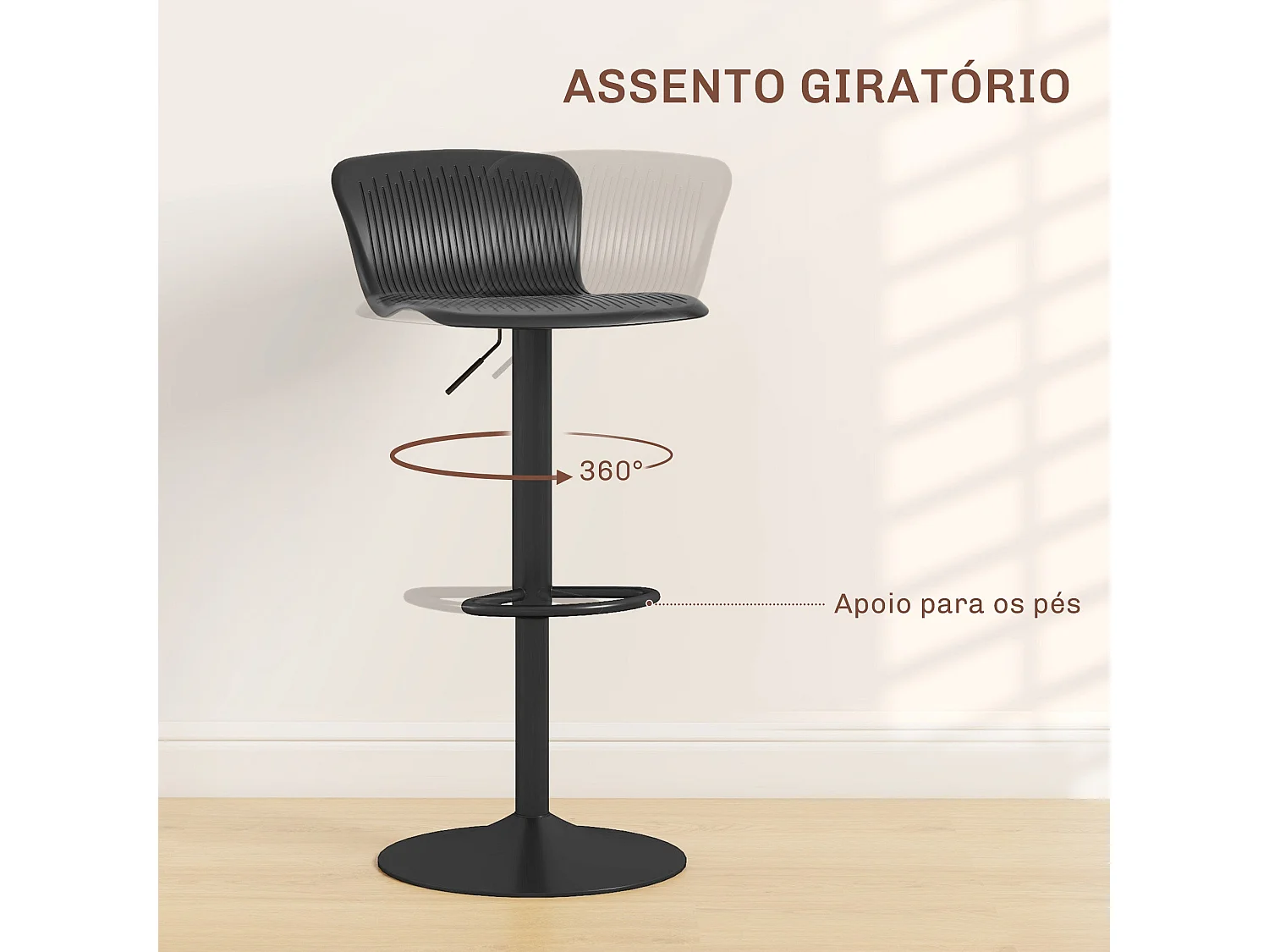 Pack de 2 taburetes Tutu Homcom altura ajustable giratorios negro 16,5-97,5x38,5x40 cm