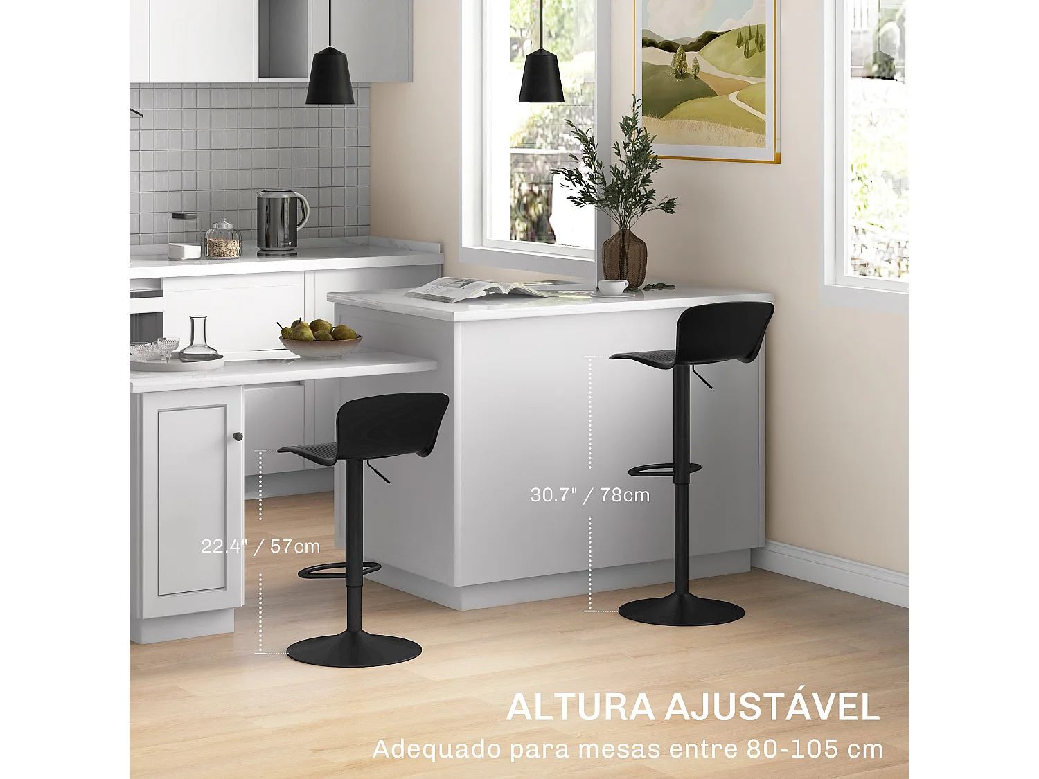 Pack de 2 taburetes Tutu Homcom altura ajustable giratorios negro 16,5-97,5x38,5x40 cm